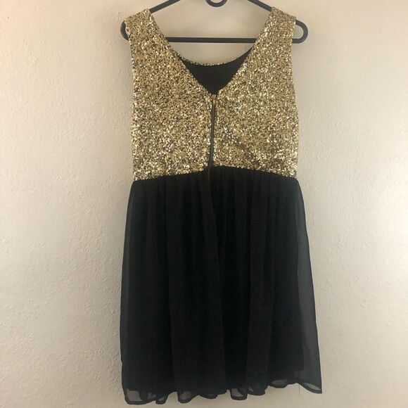 Pinky Sequin Gold Top Tulle Black dress size L - Picture 5 of 5